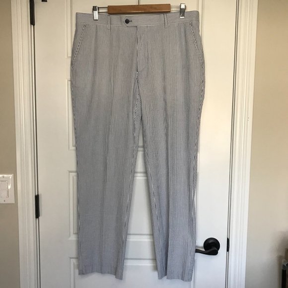 Tommy Hilfiger Mens Seersucker Dress Pants Blue White Striped Cotton Blend 36X30 - Picture 2 of 8